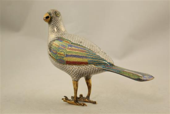 A Chinese cloisonne enamel model of a parrot, Qianlong / Jiaqing period, 18.5cm.